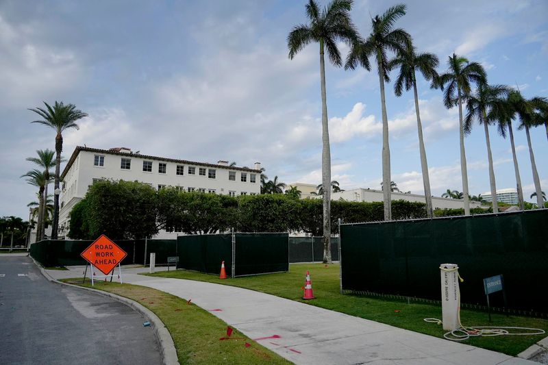 Construction fencing has gone up around the O'Keeffe and Rovensky buildings as a major renovation project begins at the Society of the Four Arts in Palm Beach on May 12.