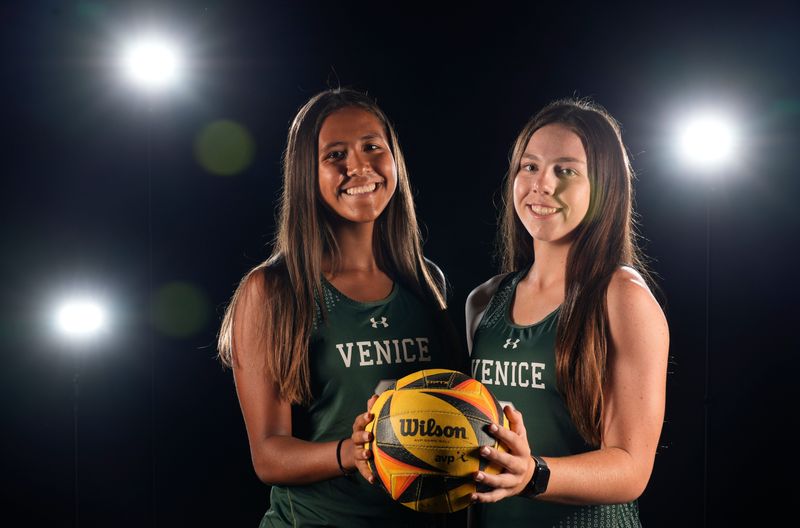 Venice High's Ana Villamajor, left, and Kinsey Judge are the 2026 Herald-Tribune All-Area Beach Volleyball Players of the Year.