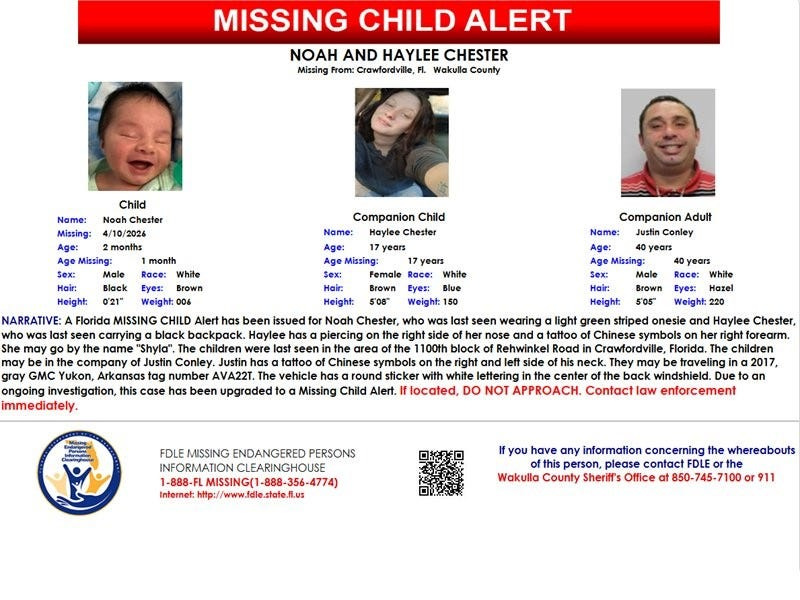 A Missing Child Alert was issued out of Crawfordville, Florida on May 12, 2026.