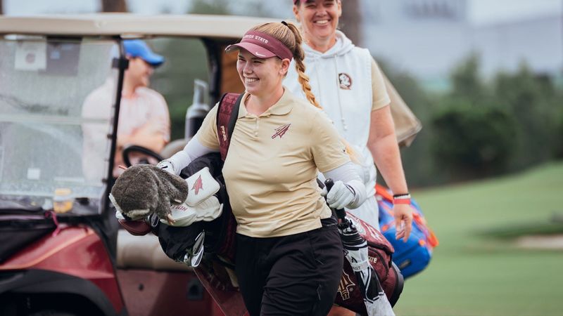 Florida State sophomore Alexandra Gazzoli walks the course during a round of 68 at Seminole Legacy Golf Club in Tallahassee, Florida in the 2026 NCAA Tallahassee regional