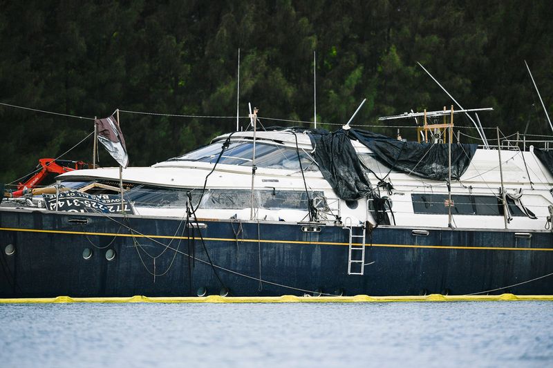 Legacy, a $16 million mega-yacht, is seen refloated on May 13, 2026, near Derecktor Shipyards off the South Causeway Bridge in Fort Pierce. Famed Italian yacht building company Perini Navi built the 158-foot yacht for Wall Street mogul Peter Halmos in 1995. The vessel never returned to its former glory after it marooned in the seagrass flats 4 miles off Key West in October 2005, when the yacht was pushed around and battered for hours by Hurricane Wilma. It was towed to various ports for several years before making its way to Fort Pierce in the summer of 2022. The vessel remained there for nearly four years before sinking earlier this month.