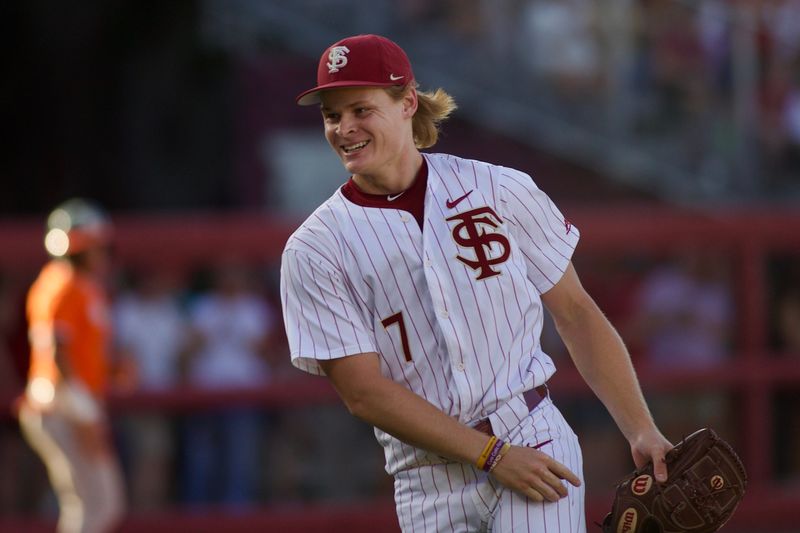 Wes Mendes celebrates a double play as Florida State baseball hosted Miami at Dick Howser Stadium on Thursday, May 14, 2026 in the first of three games.
