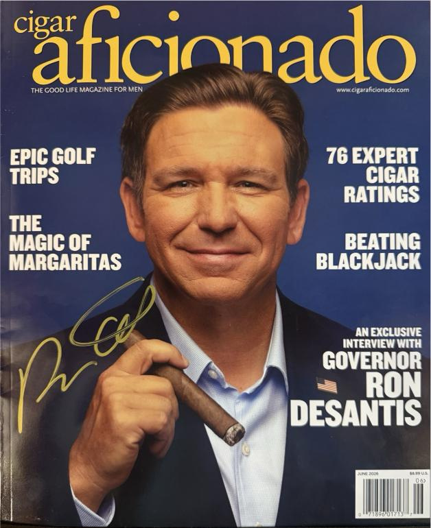 Ron DeSantis as seen on the June 2026 cover of Cigar Aficionado magazine.