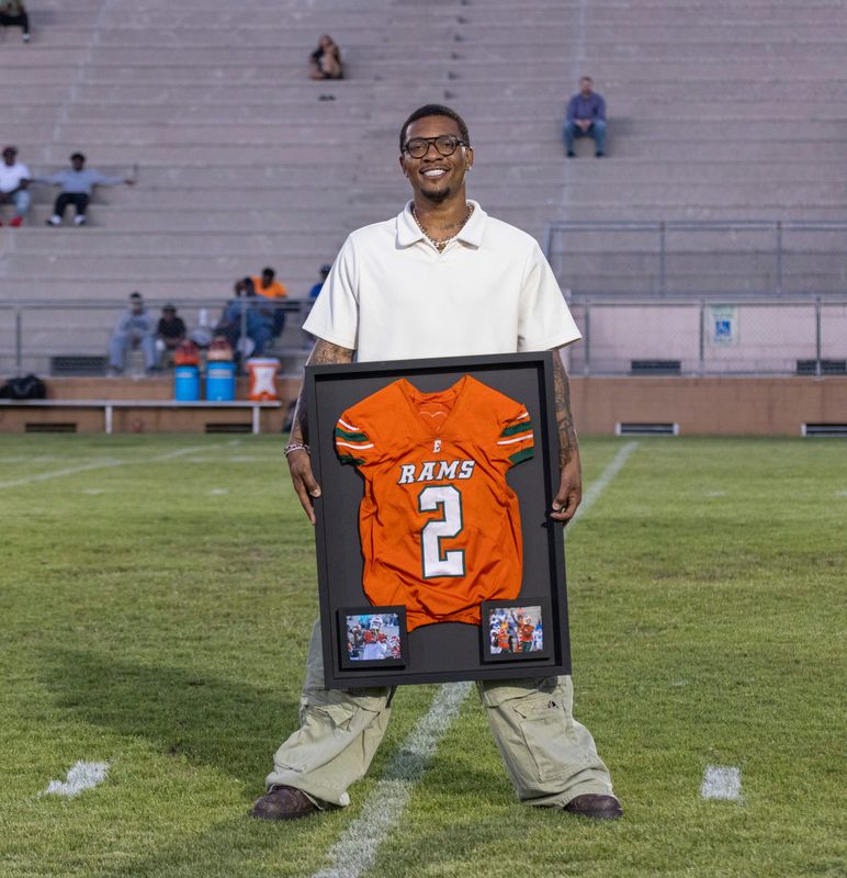 Former Gator football player Anthony Richardson returned to Gainesville for a ceremony retiring his Eastside High School football jersey, during the spring football gamer at Citizens Field in Gainesville Florida, Thursday, May 14, 2026. After playing for Eastside, Richardson went on to play for the Florida Gators, and then was drafted in 2023 the first round by the Indianapolis Colts. [Cyndi Chambers/ Gainesville Sun] 2026