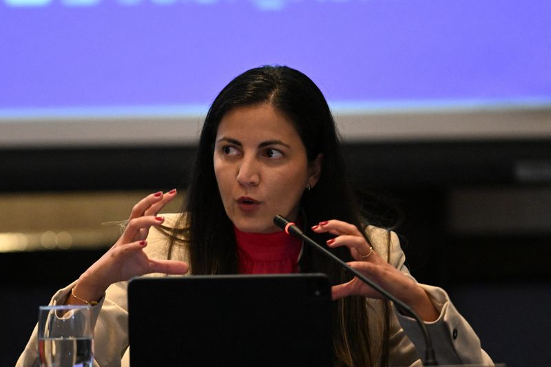 In this March 2026 photo, Rosa María Payá speaks on human rights during a public hearing in Guatemala City, Guatemala.