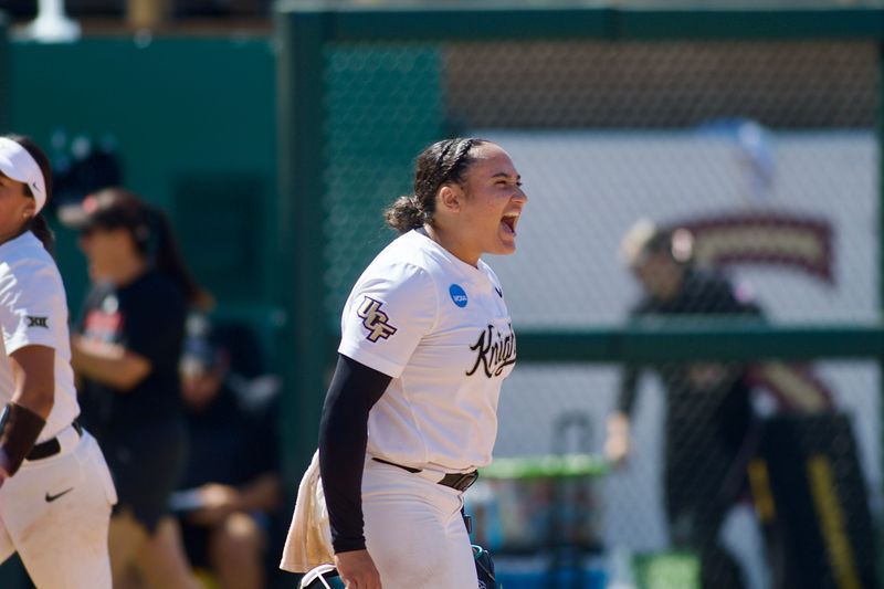 UCF softball pitcher Tori Payne celebrates an out against Jacksonville State in the NCAA Tallahassee regional on May 15, 2026.