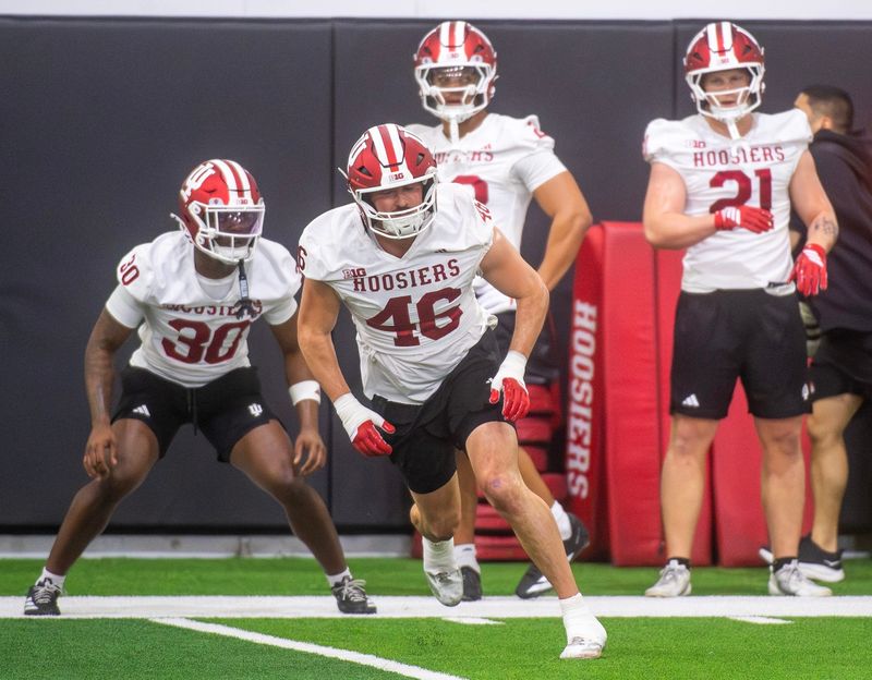 Indiana's Isaiah Jones (46) during Indiana University spring football practice on Thursday, March 26, 2026.
