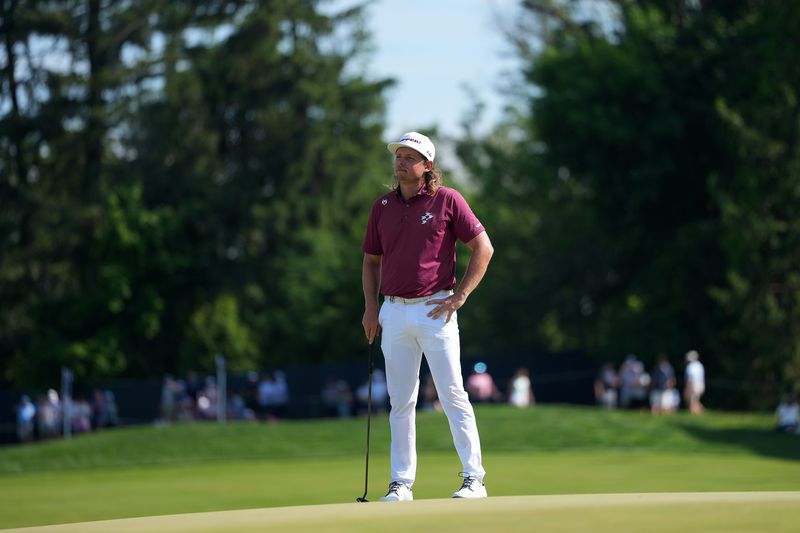 Cameron Smith reacts after missing a shot on the 14th hole during the final round of the PGA Championship golf tournament.