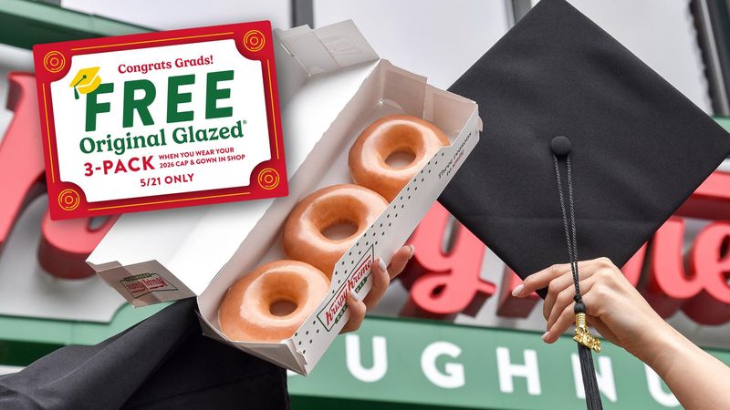 Krispy Kreme is offering a free three-pack of Original Glazed doughnuts to 2026 graduates.