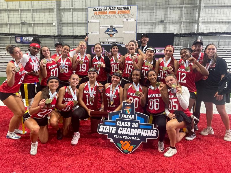 Seminole Ridge celebrates a Class 3A state championship victory over St. Thomas Aquinas on May 16, 2026.