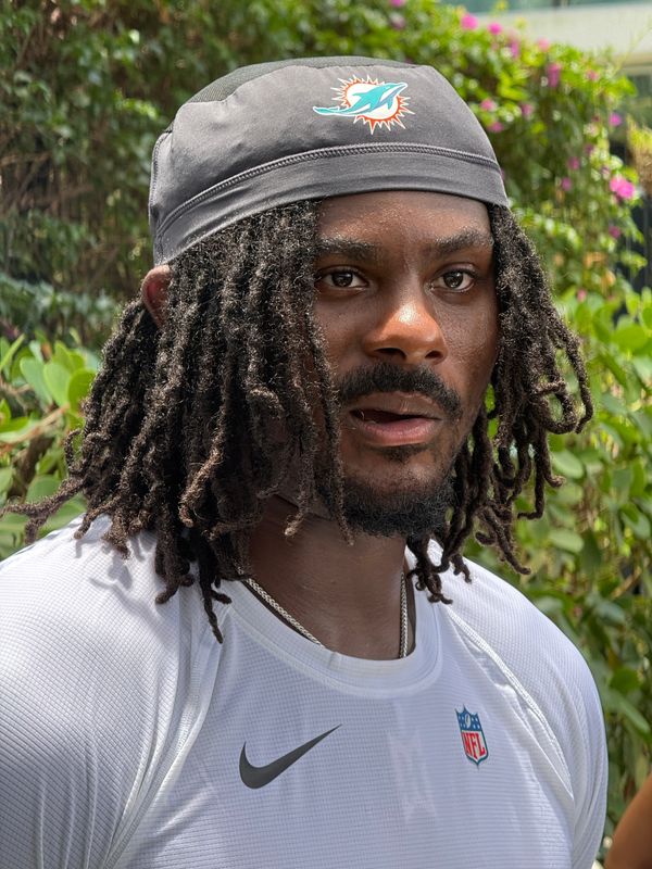 Miami Dolphins QB Malik Willis speaks with reporters at OTAs