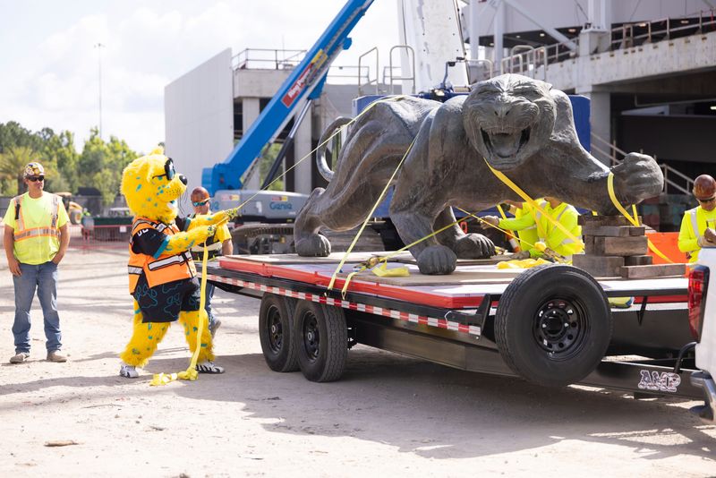Jacksonville, Fla. — Jaxson joins the construction crew for the relocation of TOUCHDOWN during the Stadium of the Future construction project on May 19, 2026.