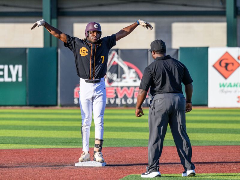 Christopher Watson celebrates after a double against UCF on April 21, 2026, at Jackie Robinson Ballpark.