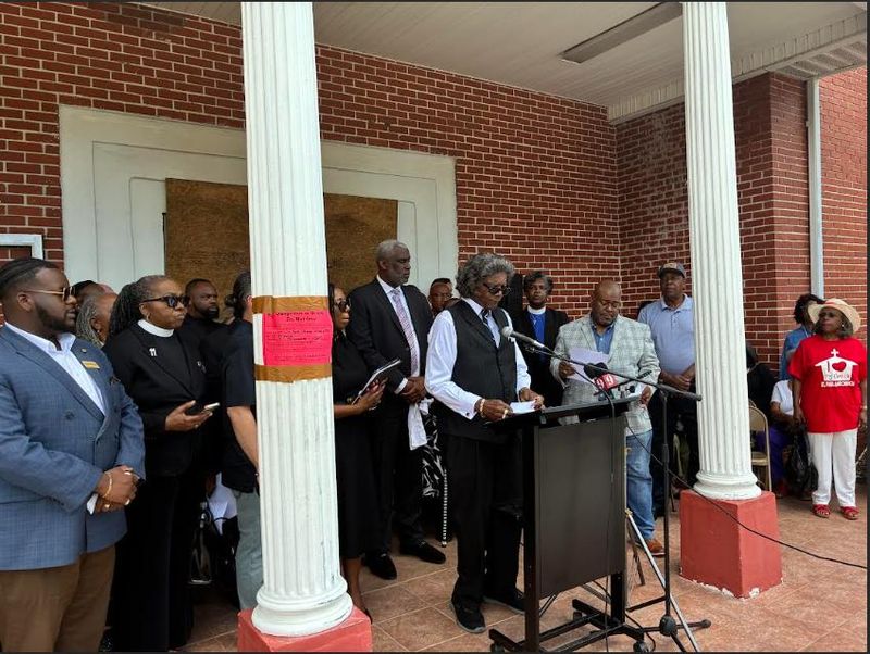 Jernone Gamble, president of the Marion County NAACP, speaks at a May 20, 2026, press conference at St. Paul A.M.E. Church in Ocala.