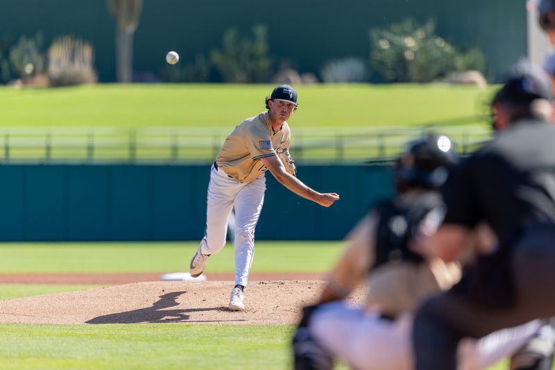 UCF junior Camden Wicker delivers a pitch during the first inning of a Big 12 conference tournament quarterfinal against Oklahoma State at Surprise Stadium in Surprise, Arizona, on Thursday, May 21, 2026.