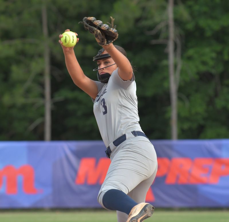 Oxbridge Academy's Aubrey Vital fires a warmup pitch during a state championship victory over Cornerstone Charter Academy on May 21, 2026.