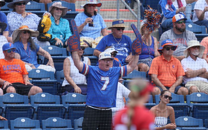 Greg Rothrock, father of Florida softball pitcher Keagan Rothrock, cheers on the Gators during Game 1 of the 2026 Gainesville Super Regional vs. Texas Tech on May 22, 2026 at Katie Seashole Pressly Stadium.