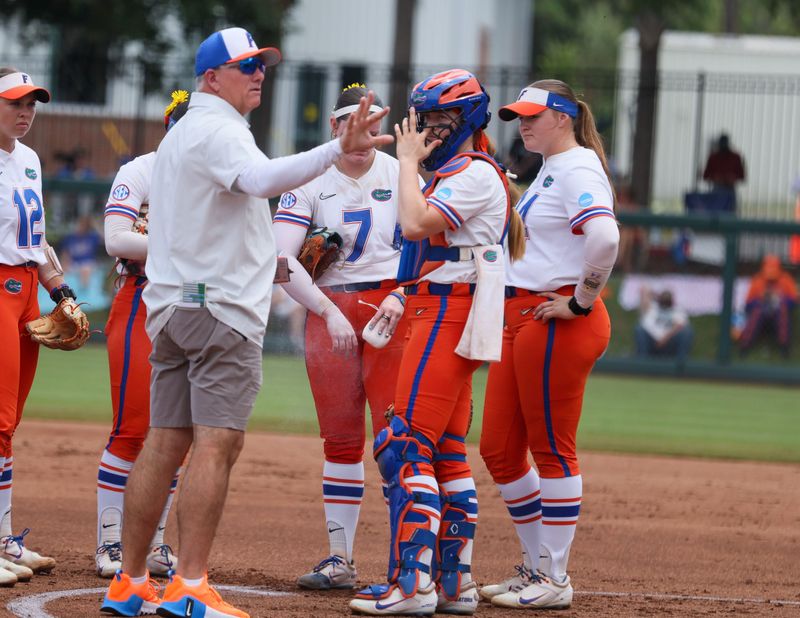 Florida head coach Tim Walton talks to the infield during game 3 of the super regional of the NCAA Division 1 softball championship at Katie Seashole Pressly Stadium in Gainesville, FL on Sunday, May 24, 2026. [Alan Youngblood/Gainesville Sun]