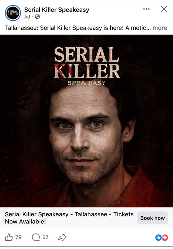 A social media ad for the "Serial Killer Speakeasy," posted on Facebook.