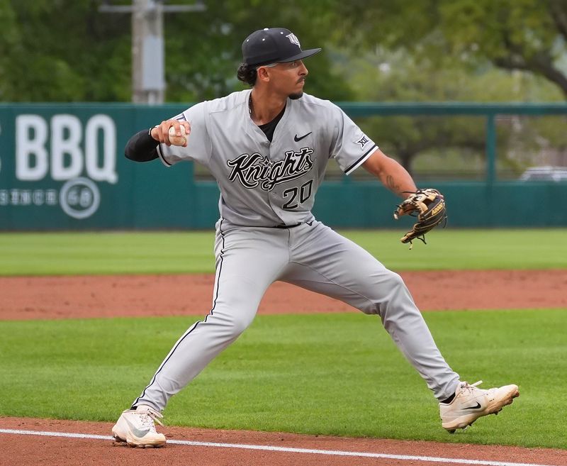 UCFâ€™s Javier Crespo (20) throws the ball against Stetson, Tuesday, March 24, 2026, at Melching Field in DeLand.