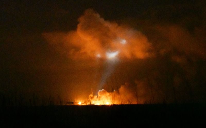 The New Glenn launch pad, visible from south Cocoa Beach, is seen in flames shortly after 9 a.m. Thursday, May 28.