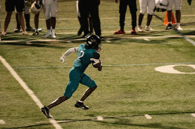 Elijah Hicks, #2 of the Gulf Coast High School football runs for a touchdown on a pass during a spring football game against Riverdale at Gulf Coast on Thursday, May 28, 2026. The game ended in a tie.