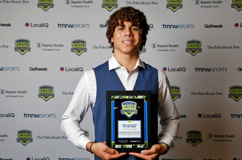 Boys Athlete of the Year Andreas Da Silva of Wellington Community High School received his award at The Palm Beach County High School Sports Awards at SoFi Center on May 28, 2026, in Palm Beach Gardens, Florida.