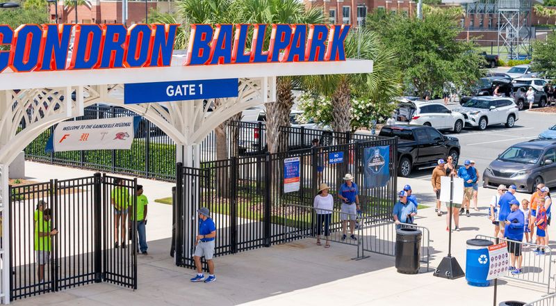Fans start heading into the ballpark to watch Florida face off against Rider in Game 1 of the NCAA Gainesville Regional at Condron Family Ballpark in Gainesville, Florida, Friday, May 29, 2026. [Cyndi Chambers/ Gainesville Sun] 2026