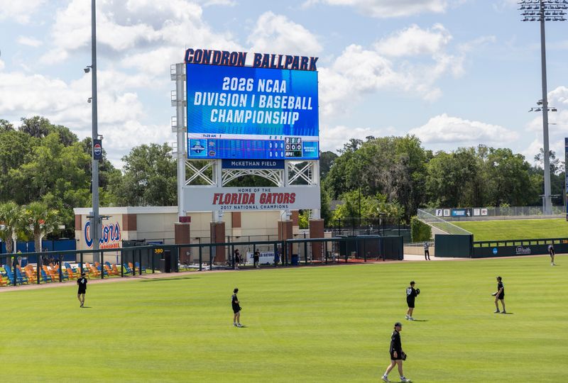 Rider University players warm up before their matchup against Florida in Game 1 of the NCAA Gainesville Regional at Condron Family Ballpark in Gainesville, Florida, Friday, May 29, 2026. [Cyndi Chambers/ Gainesville Sun] 2026
