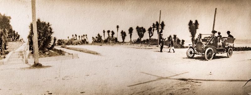 Car at the corner of Main Street and Ocean Avenue in 1914, before there was a boardwalk.