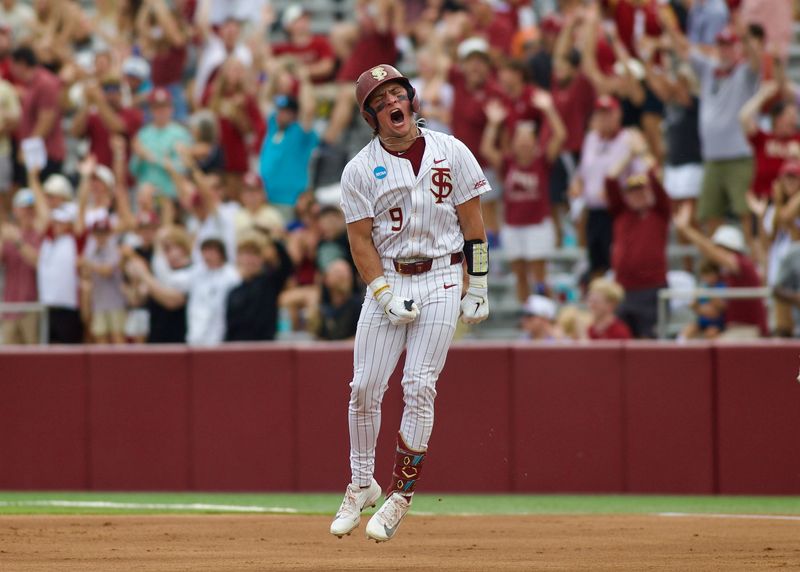 John Stuetzer celebrates a home run for FSU baseball as they host St. John’s in the NCAA Tallahassee Regional on Friday, May 29, 2026 at Dick Howser Stadium.