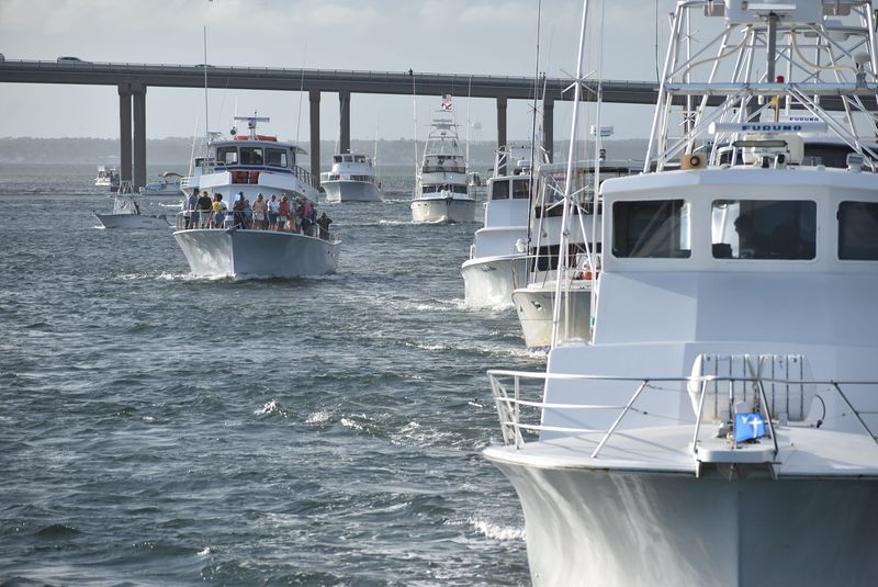 More than 25 vessels, big and small, participated in the burial at sea of Destin Fishing Rodeo Weighmaster Bruce Cheves on May 30 in Destin. Cheves died on April 30.