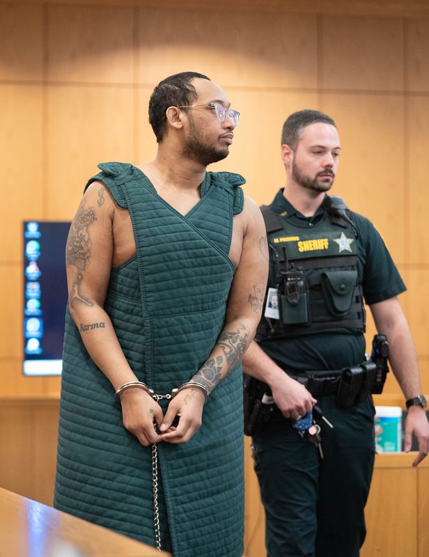 Jaylen Prude, left, appears in court at the M.C. Blanchard Judicial Building in Pensacola on June 1, 2026.