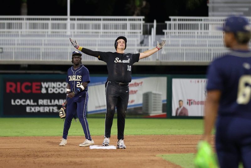 South Walton senior Coleman Borthwick celebrates a double in the Seahawks' 3A state title win over North Broward Prep.