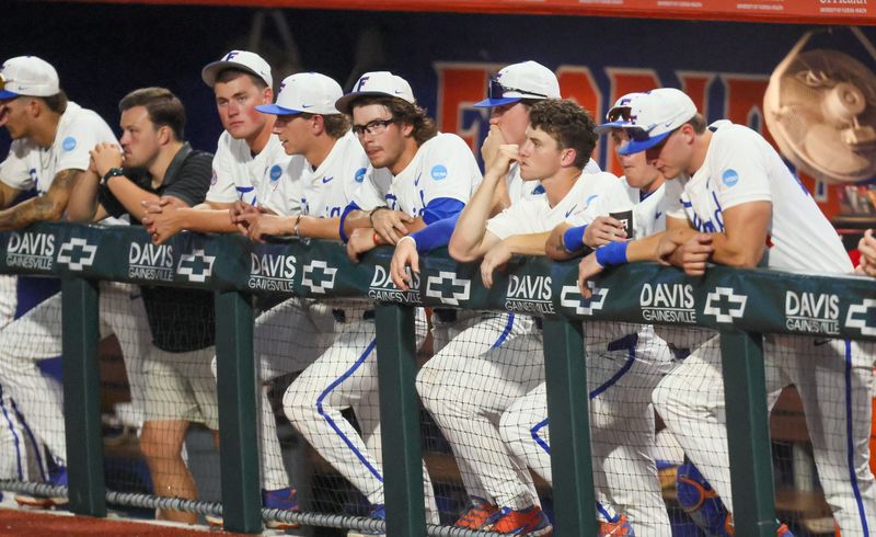 Florida players react as the game winds down during the 2026 NCAA Baseball Championship Gainesville Regional championship baseball game at Condron Family Ballpark in Gainesville, FL on Monday, June 1, 2026. Troy beat Florida Sunday they played a winner take all game Monday. Troy won 10-2. [Alan Youngblood/Gainesville Sun]