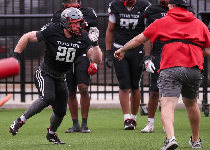 Texas Tech's Adam Trick goes through a drill during spring football practice, Tuesday, April 14, 2026, at the Womble Football Center.