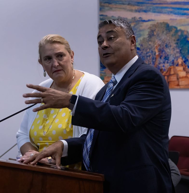 Amrit Gill, right, president and CEO of Restoration St. Louis, speaks during the June 2 meeting of the Lake Wales CRA Board. The board approved an agreement for the company to begin pre-construction work on rehabilitating the Walesbilt Hotel.