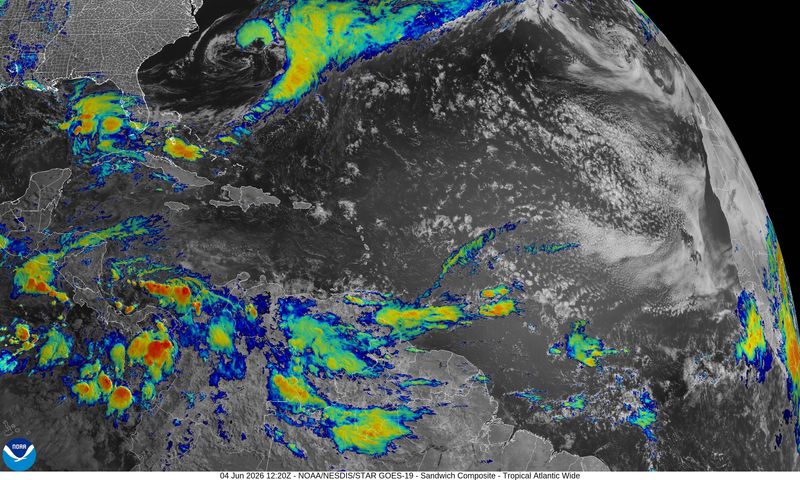 Tropical conditions across the Atlantic basin 9 a.m. June 4, 2026.
