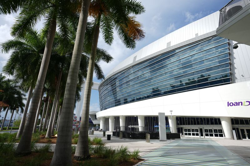 May 2, 2022; Miami, Florida, USA; A general overall view of the loanDepot Park exterior. Mandatory Credit: Kirby Lee-USA TODAY Sports