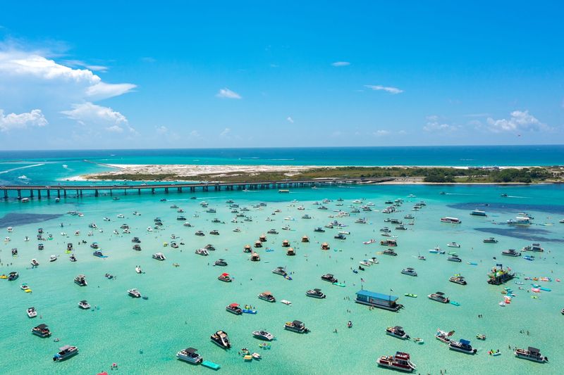 Crab Island, just north of the Marler Bridge in Destin, is a popular spot for locals and visitors.