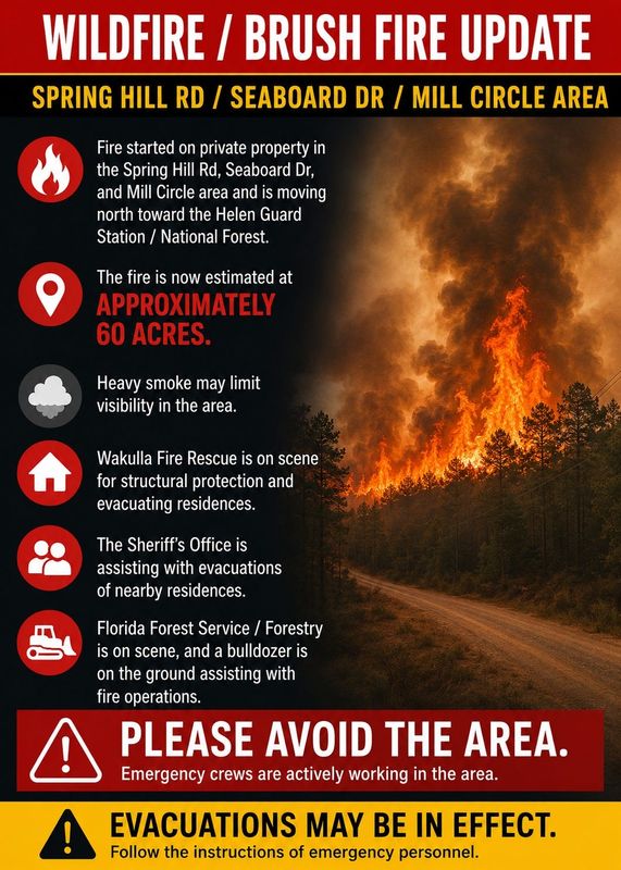 A Facebook poster was shared about the fast moving fire that was threatening homes in Wakulla County.