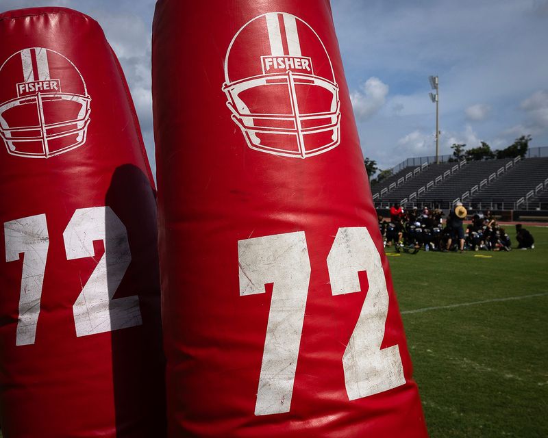 Rising football players attend FSU Panama City's Youth Football Camp with Javien Elliott and Boris Jackson at Tommy Oliver Stadium in Panama City, Florida, June 6, 2026. The day's special guest facilitator was Janarius Robinson, a Bay High graduate and 4th-round draft pick of the Minnesota Vikings. (Tyler Orsburn/Panama City News Herald)