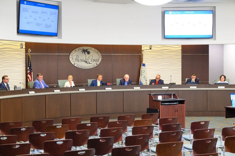 Palm Coast City Council members during a workshop meeting, June 9, 2026, in Palm Coast.