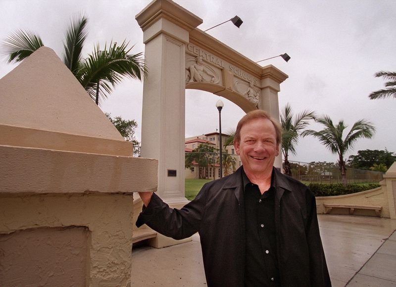 2002, in front of the Central School arch and what was once Palm Beach High (now Dreyfoos School of the Arts): Monte Markham credits his parents and the support he got from neighbors and friends for his work ethic and confidence. “It was a great place to grow up,” he says. “It was like ‘Happy Days.’” His parents, Jesse and Millie Markham, moved to West Palm Beach in 1933 and ran a drive-in restaurant called Jack & Skinny’s on Dixie Highway.