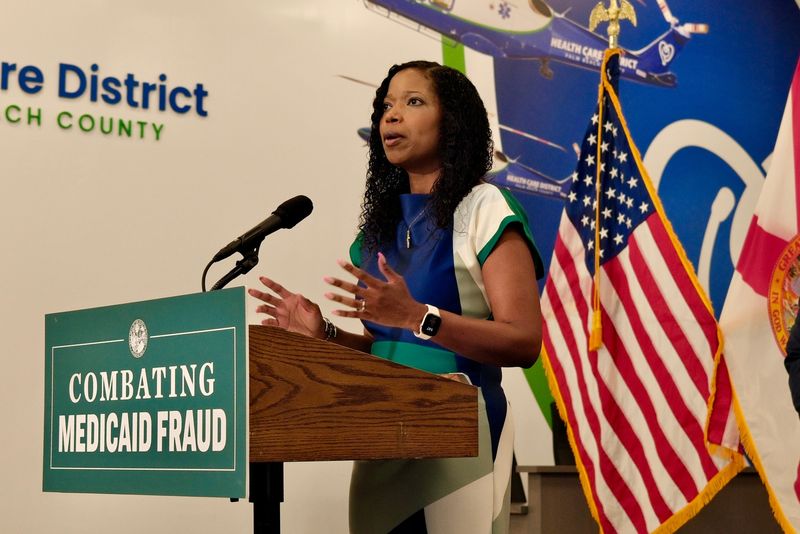 Agency for Health Care Administration Secretary Shevaun Harris speaks to reporters on June 12, 2026, in West Palm Beach about new efforts to reduce Medicaid fraud.