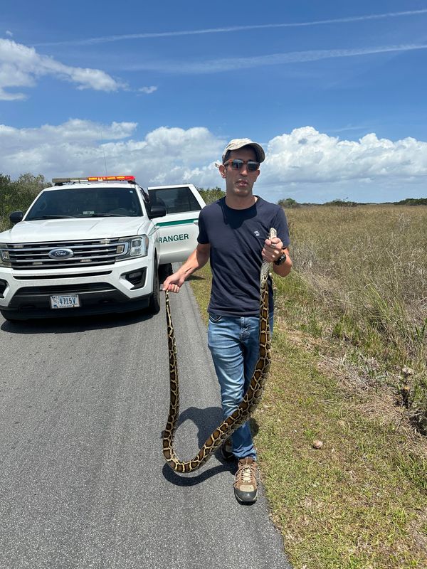 Miami resident Yatir Nitzany was riding his bike in Everglades National Park when he saw and caught an invasive Burmese python. He was given a $180 fine for handling wildlife.