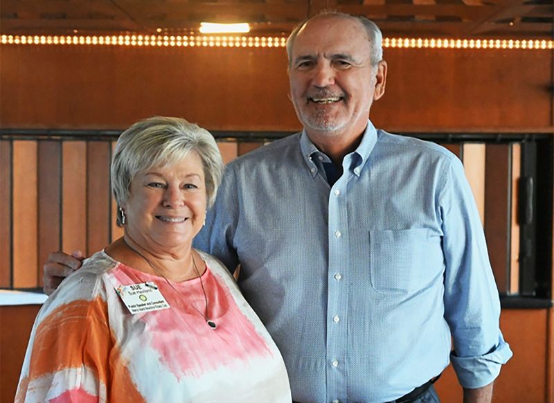 Marco Island Rotary-Noontime outgoing president Sue Haviland welcomes newly installed Rotary President Joe Nolan. In his acceptance speech, Joe said: “When I found Rotary, I found a wonderful group of people who collectively wanted to make life better for those less fortunate in our community and around the world.”