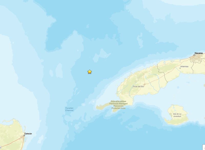 This screen capture shows a 4.9 magnitude aftershock northwest of Cuba the morning of June 15. Five incidents were reported in Puerto Rico, which sits just north of a faultline.