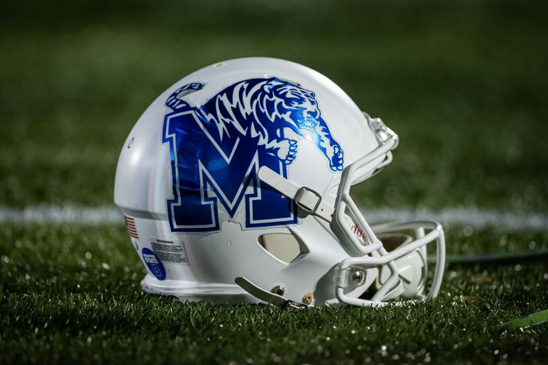 Nov 28, 2020; Annapolis, Maryland, USA; A Memphis Tigers helmet is seen on the sidelines during the first half of the game against the Navy Midshipmen at Navy-Marine Corps Memorial Stadium. Mandatory Credit: Scott Taetsch-USA TODAY Sports