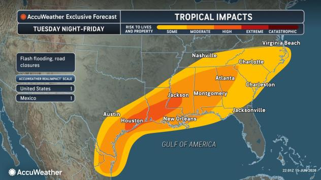 Tropical impacts expected from Invest 90L June 16-19, 2026.